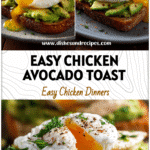 Plate of Chicken Avocado Toast With Poached Egg showing creamy Eggs And Avocado, perfect for easy Breakfast Recipes.